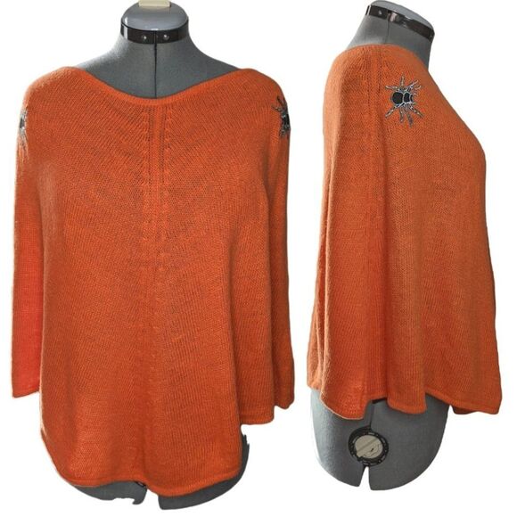 Women's Magaschoni Orange Knit Halloween Poncho, One Size - Picture 1 of 6
